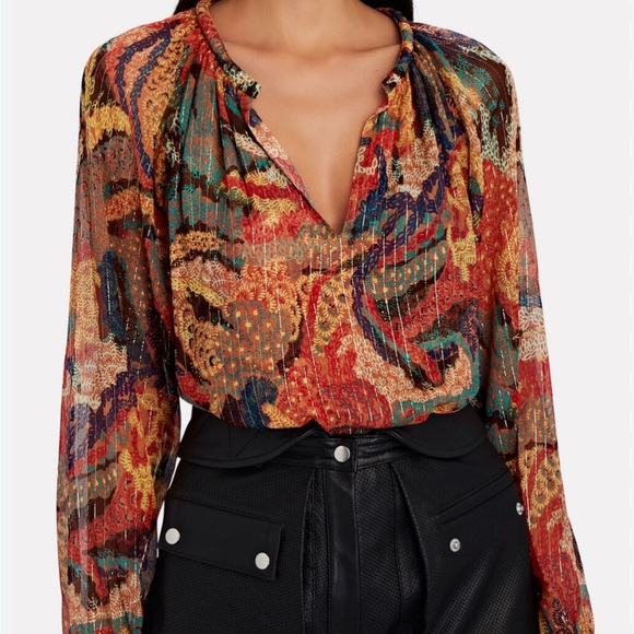 A.L.C. Dana Metallic Stripe
Long Sleeve Silk Blouse - Picture 3 of 9